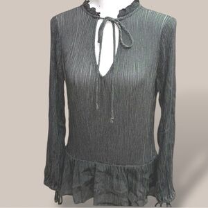 Wanderlux Ruffled Trim Peasant Top Boho Cottage Stand Collar Peplum Waist Size S